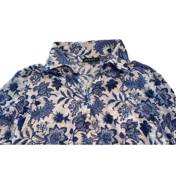 M1-41 DAVID CLINE Women's Collared Button Down Top Floral Blue/White Size S - Picture 3 of 8